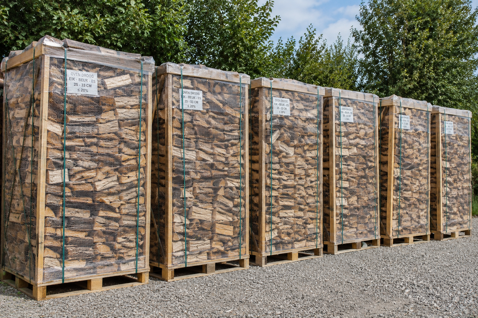 Brandhout beuken 25 cm – 4 volle pallets (±8 m³)-zonder schors